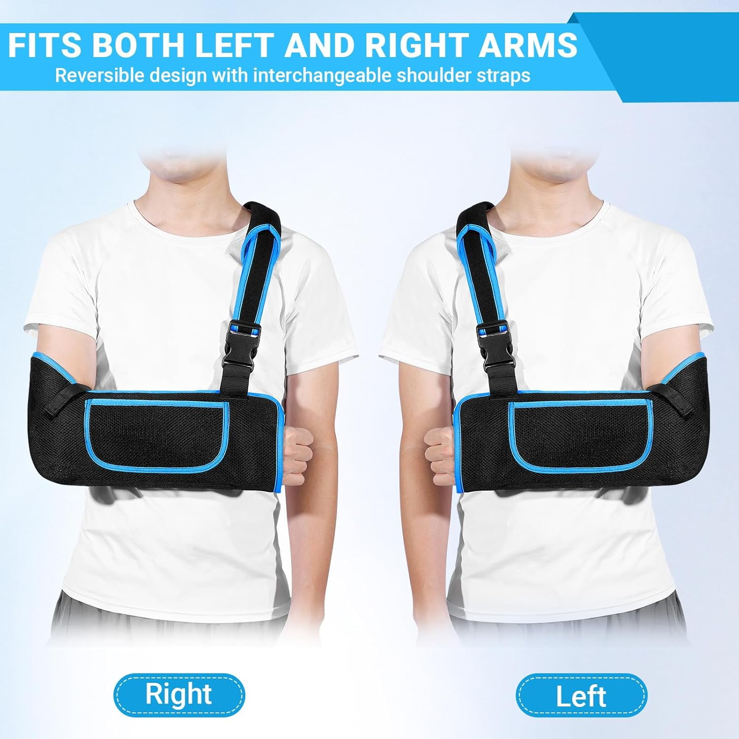 1 Pcs Arm Sling Shoulder Immobilizer for Women and Men, Adjustable Shoulder Sling for Torn Rotator Cuff Brace, Fits Left or Right, for Shoulders, Arm, Wrist, Elbow, and Clavicle Injury, Blue