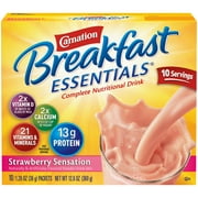 Angle View: Carnation Breakfast Essentials Powder Nutritional Breakfast Drink Mix, Strawberry Sensation, 10 - 1.26 OZ Packets