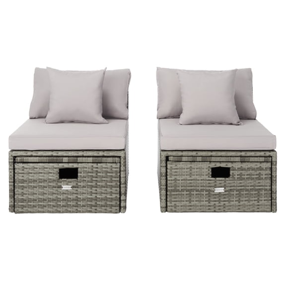 SAFAVIEH Pramla Outdoor Patio 4 Piece Sette With Ottoman, Grey