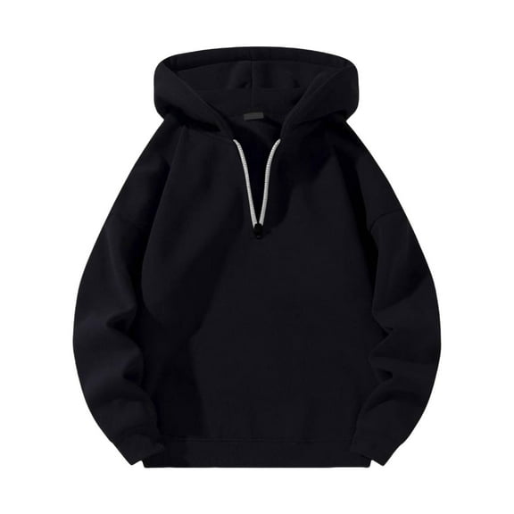 Womens Mens Hoodies Hooded Sweatshirt 1/4 Zipper Casual Long Sleeve Pullover Cotton Solid Color Hoodie Zip Up Thin Lightweight Pullovers Black M