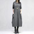 thumbnail image 2 of Women's Autumn Winter Loose Long Sleeve Plus Size Fleece Solid Color Casual Dress, Gray, Size XL, 2 of 5