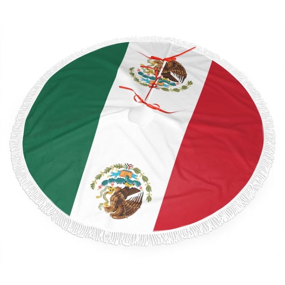 Mexican Flag Christmas Tree Skirt Tassel Lace for Xmas Ornaments Decoration 48"