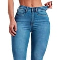 thumbnail image 2 of Women High Waist, Stretchy Jeans Slim Fit Leg Pull on Jean with Pockets, Soft Breathable Cotton Blend Denim Blue S, 2 of 7