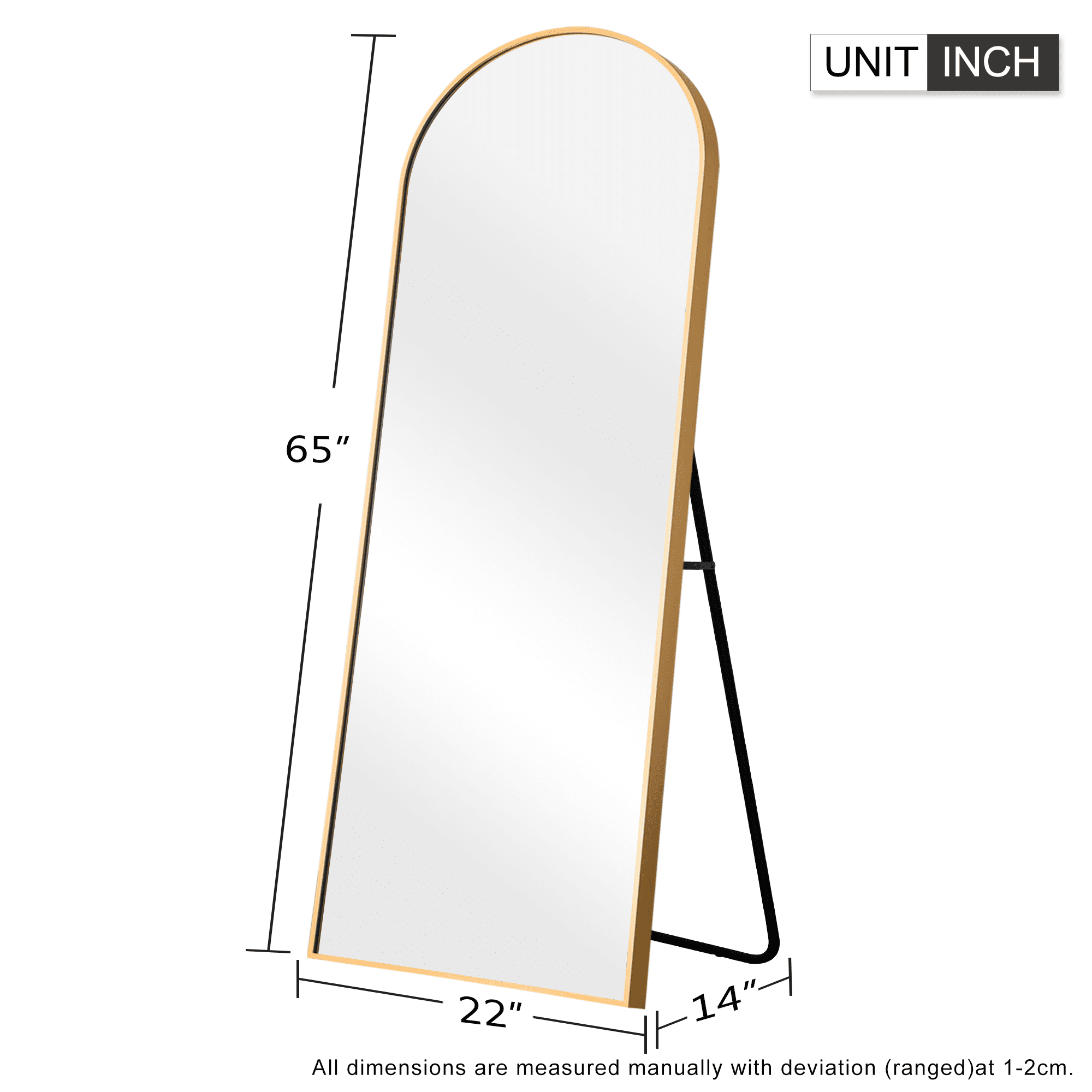 MAYEERTY 64"x21.25" Modern Arched Aluminum Alloy Frame Full Length Mirror Floor Mirror with Stand,Gold