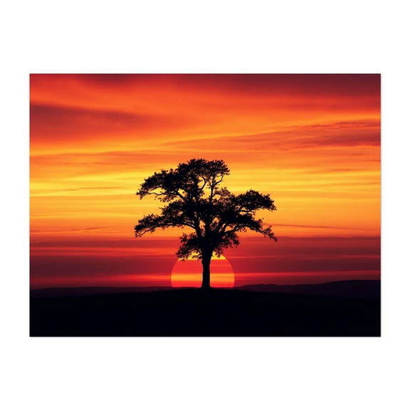 Sunset Silhouette - Painting Sunset Silhouette Nature Scenic Landscape Minimalist Unframed Wall Art Print 5 x 7 inches