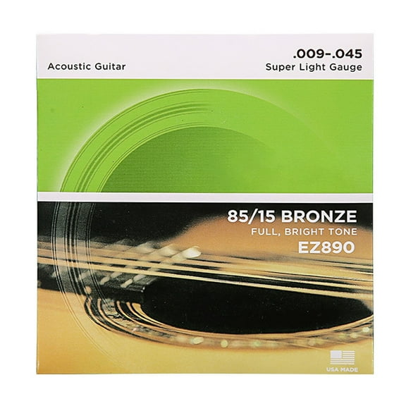 Guitar Strings - Acoustic Guitar Strings - 85/15 Bronze - For 6 String Guitar - Full, Bright Tone - EZ890 - Super Light, 9-45 A pack of 6 Pieces