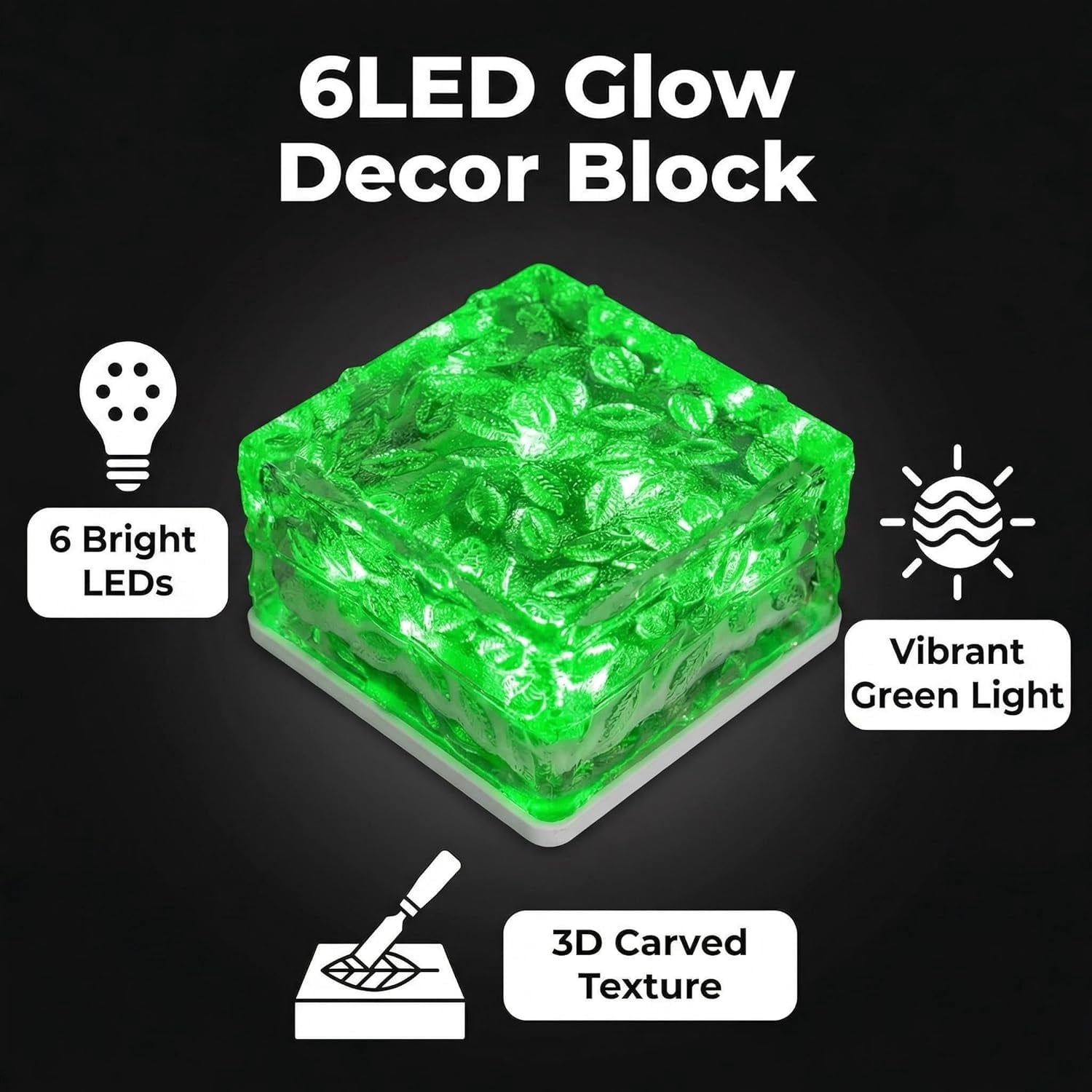 FEFEFW-Solar Powered LED Glass Brick Lights, Multicolor Water Ripple Design, Waterproof In-Ground Landscape Path Lights for Outdoor Garden Patio Walkway (Green)