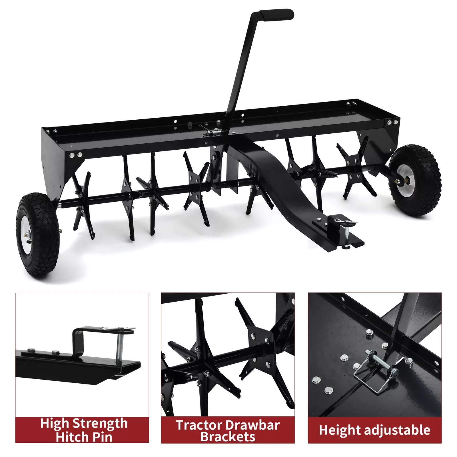 Dextrus 48 in 122CM Tow Plug Lawn Aerator Lawn Spike Aerator Lawn& Garden Steel Heavy Duty