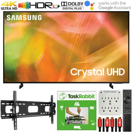 Samsung UN85AU8000 85 Inch 4K Crystal UHD Smart LED TV 2021 Bundle with TaskRabbit Installation Services + Deco Gear Wall Mount + HDMI Cables + Surge Adapter