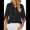 thumbnail image 1 of Blusa Informal de para Mujer, con Mangas 1/2 con Volantes, Cuello en V, Holgada, Color Negro, Talla M, 1 of 6