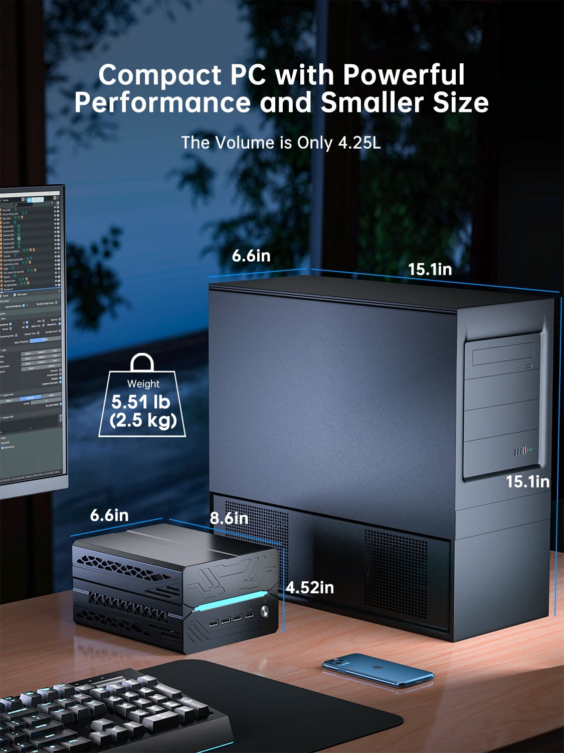 Thdeukoty Mini Gaming Pc Core i9-14900F(24C, 32T) 64GB RAM 4TB SSD, Desktop Computer with RTX 5060Ti 16G, WiFi 7, BT5.4, RJ45 Port, Quad Display for Gaming/Design/Office