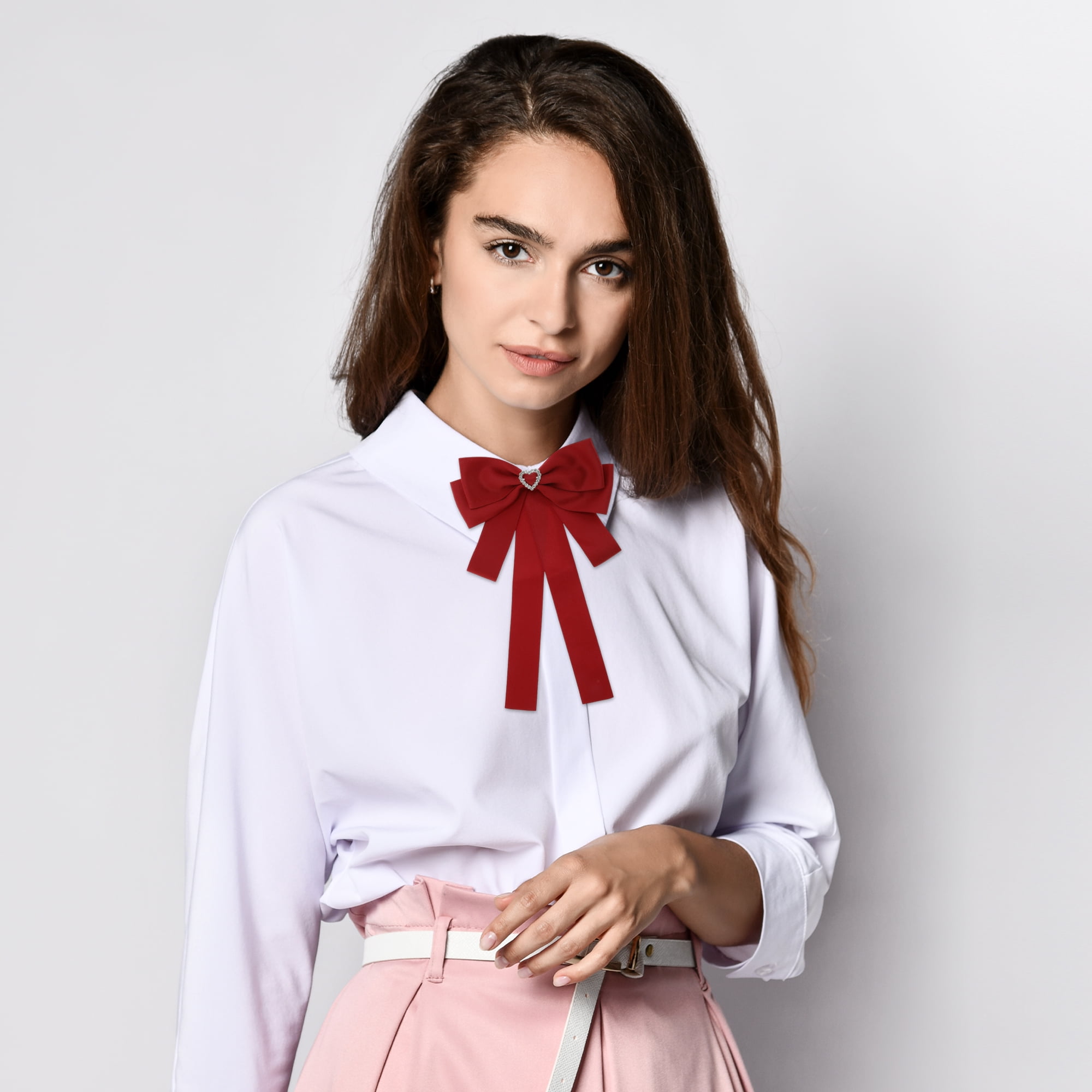 Unique Bargains Ribbon Bow Brooch for Parties Hollow Heart