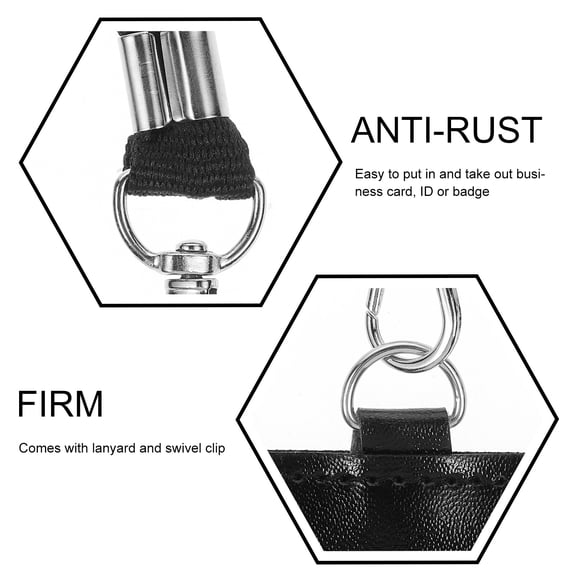 WRITWAA Black PU Badge Holder with Front ID Window Lanyard and Swivel Clip for Badge Card 4.5 x 3.0 inches