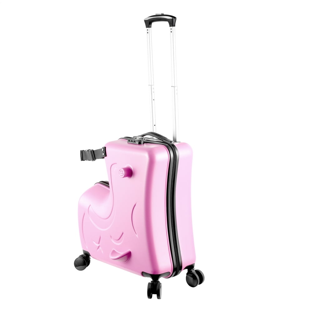 Kids Ride on Luggage for Aged 3-12, Toddler Luggage with Seat,Rolling Luggage with Spinner Wheels ,Suitcase Carry Trolley with Password Lock,with Safety Belt, Airplane Travel (Pink)