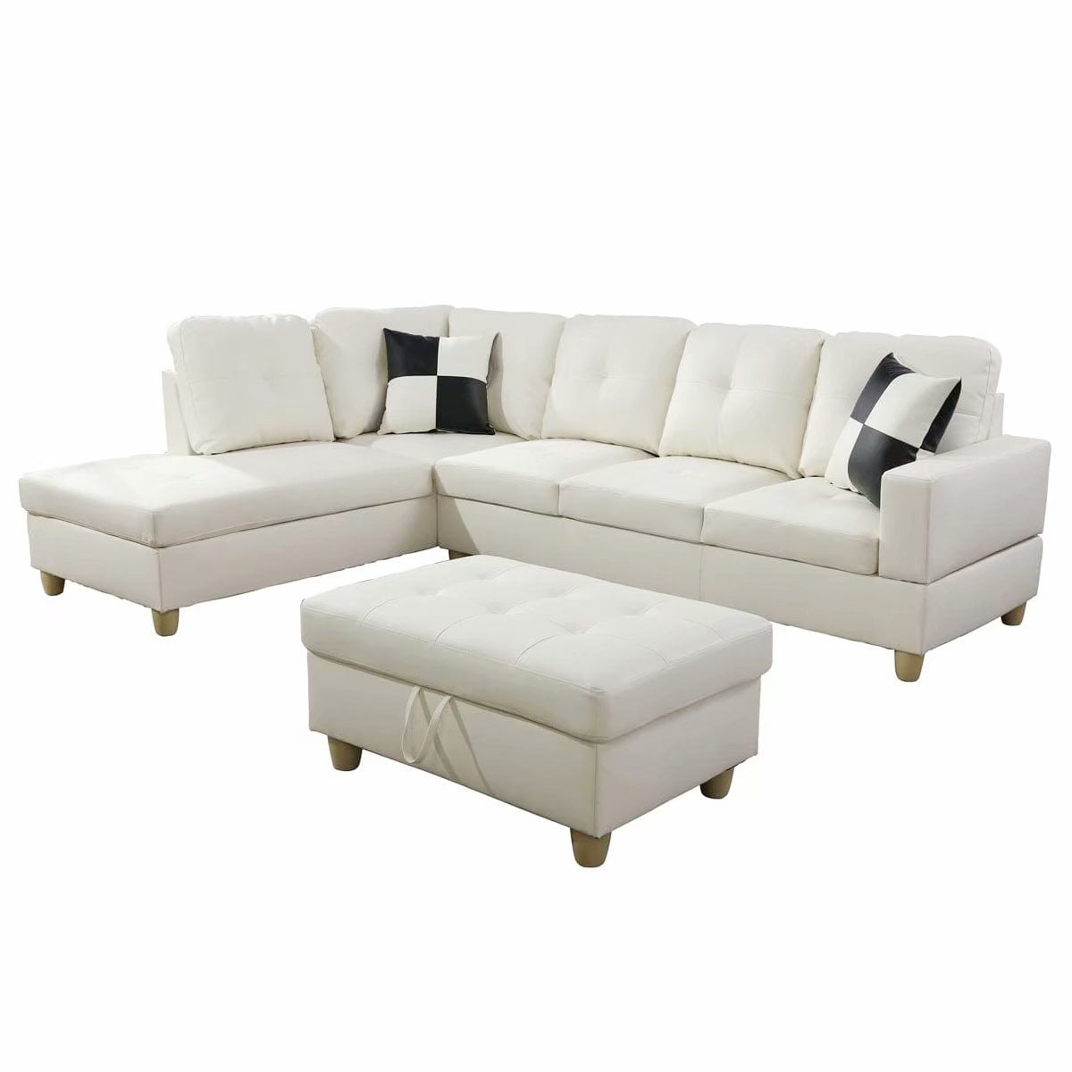 Ainehome LShaped Sectional Sofa Set, 3PC White Leather Living Room Couches, Left Hand Facing