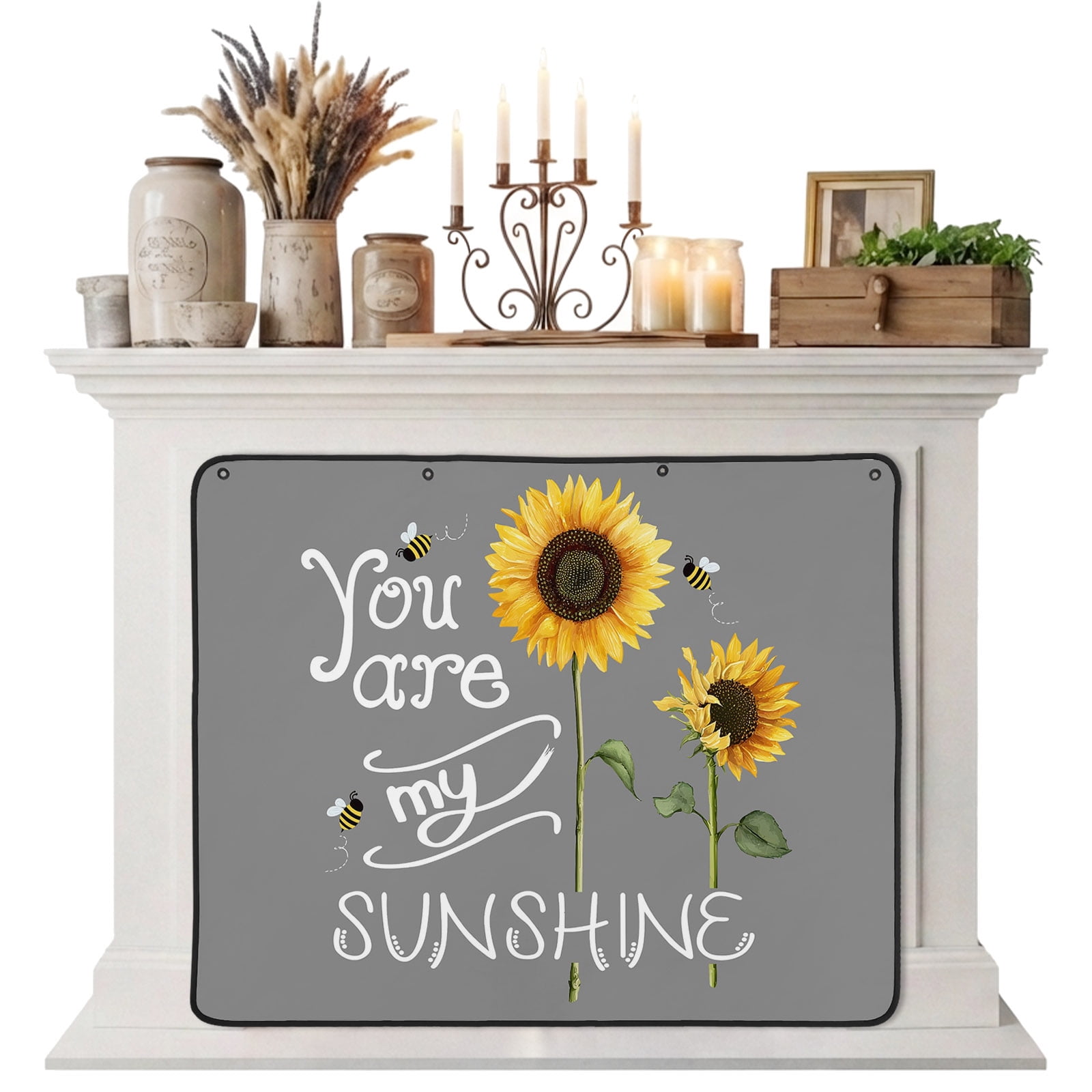 Magnetic Fireplace Cover You Are My Sunshine Fireplace Screen Bee Sunflower Grey Insulation Fireplace Blocker Blanket Save Energy Fireplace Draft Stopper Covers for Living Room 45x34