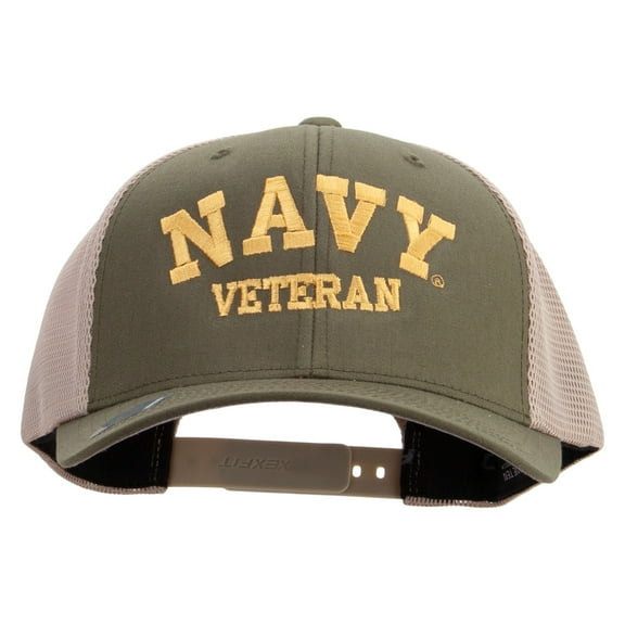 Navy Veteran Letters Embroidered Flexfit 2 Tone Mesh Cap - Olive Khaki OSFM