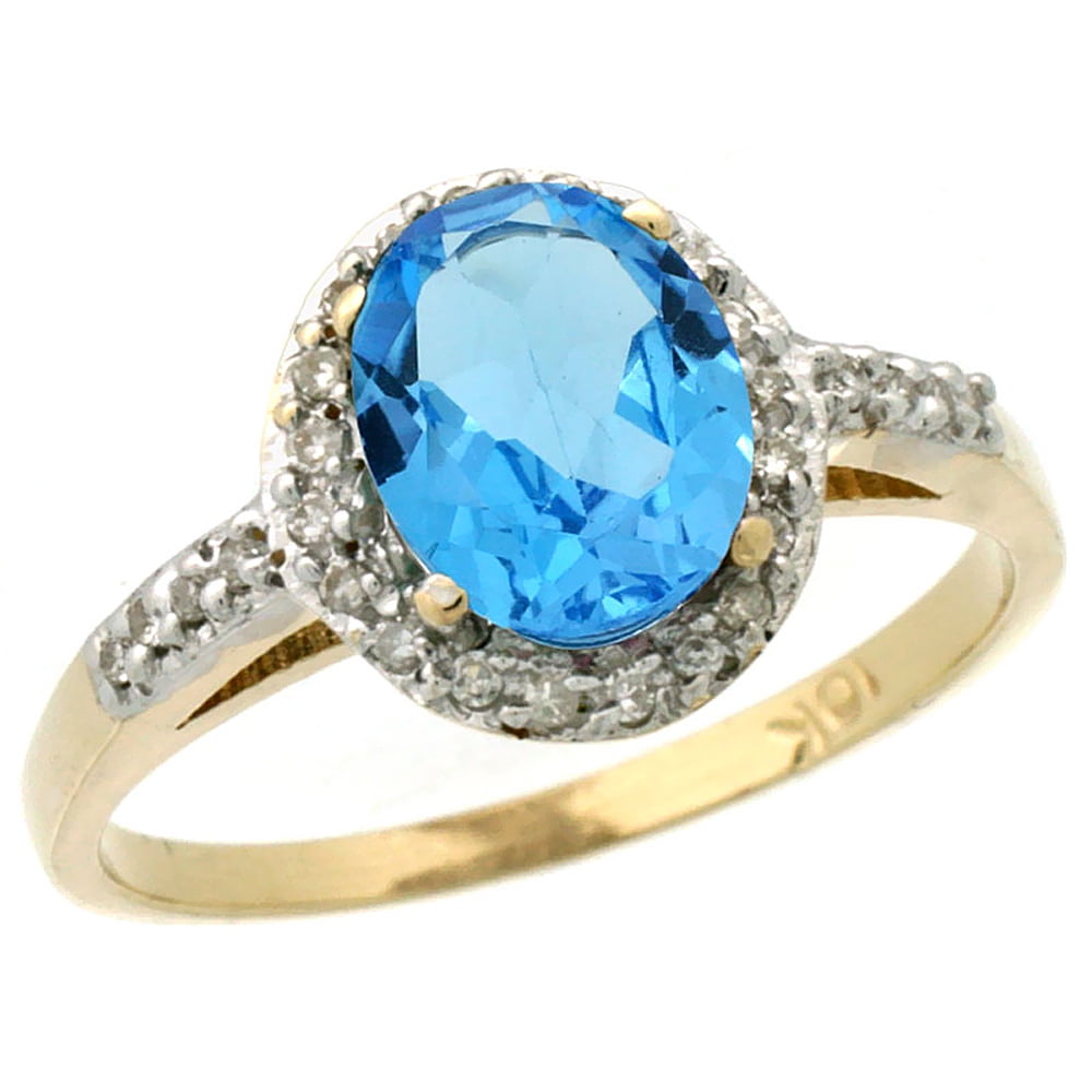 10K Yellow Gold Diamond Natural Swiss Blue Topaz Ring Oval 8x6mm, sizes 5-10 by WorldJewels