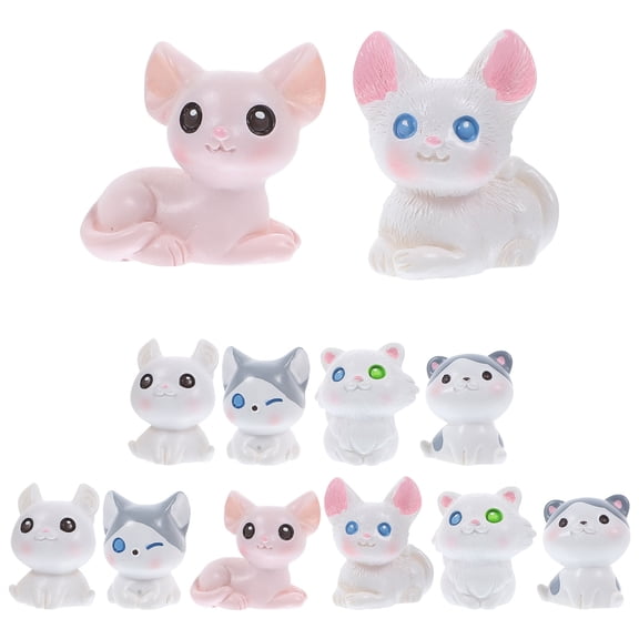 ADDHAT Cat Keepsake Miniature Figurines Assorted Decor Family Bookshelf 12pcs