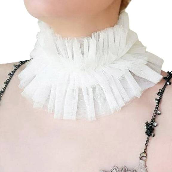 Women Mesh Layering Ruffle False Collar Ties Up Chokers Renaissances Small Neck Ruff Collar Shawl for Halloween Costume