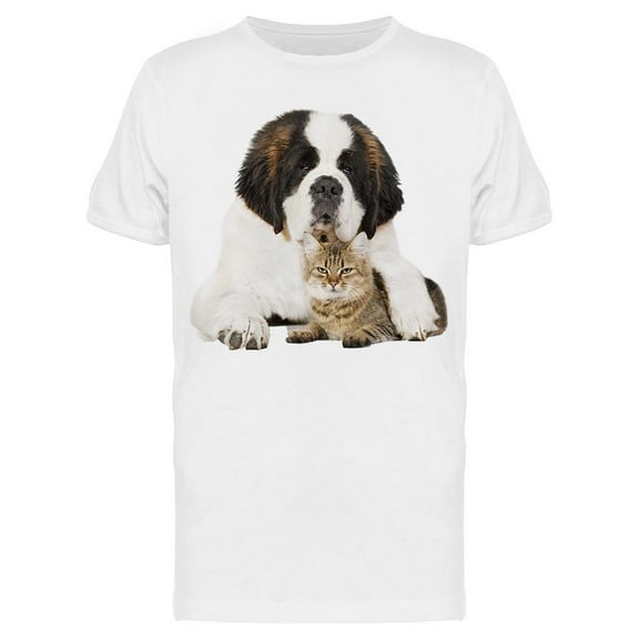 Relaxed St. Bernard And Cat T-Shirt Men -Image by Shutterstock, Male XX-Large