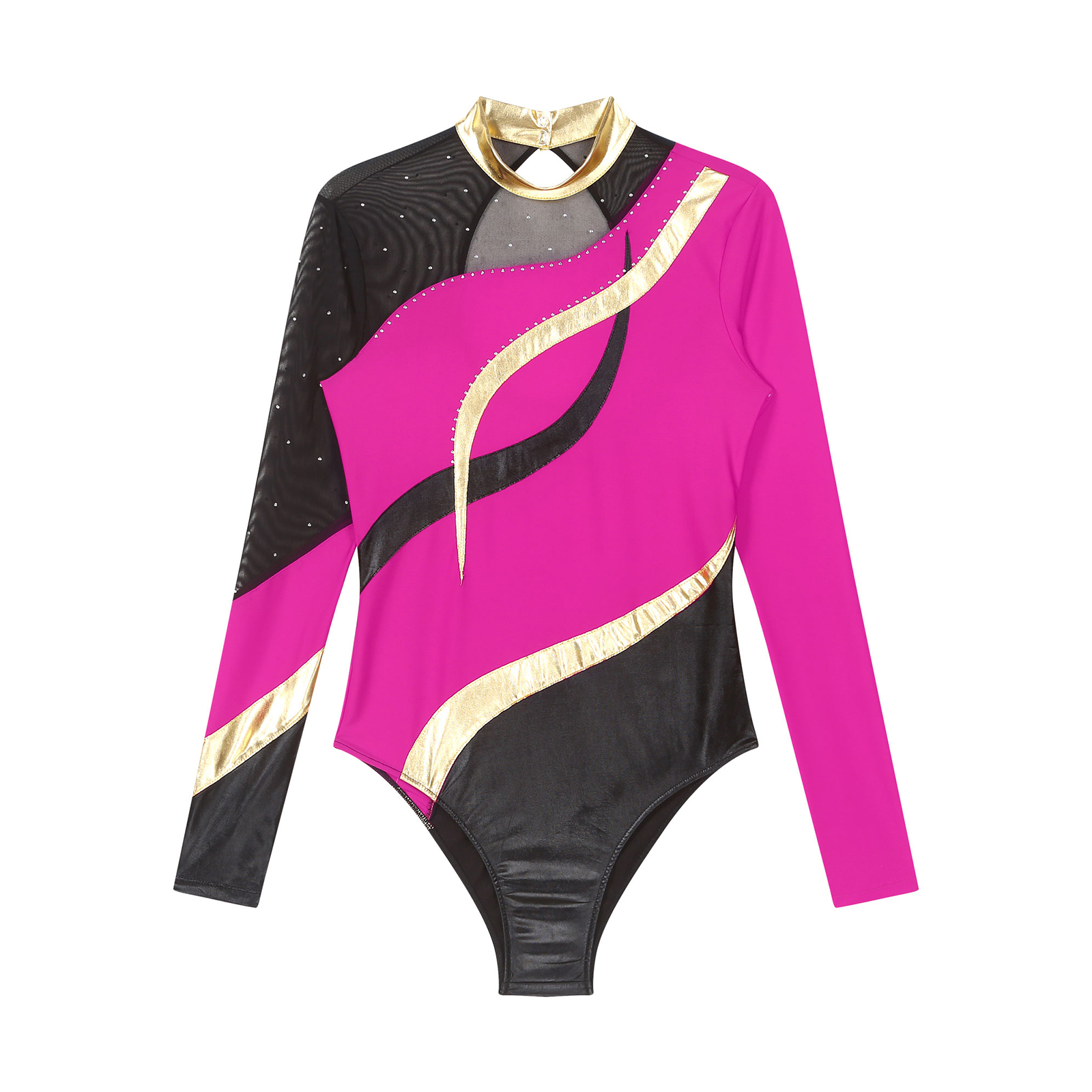 TiaoBug Justaucorps Danse Femme à Paillettes Scintillantes - Léotard Ballet Col Haut Dos Nu Pour Gymnastique & Patinage Artistique, S-XXL