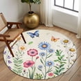thumbnail image 3 of Round Area Rug 8 Ft, Spring Floral Washable Non-Slip Circle Carpet for Living Room/Bedroom, Pink Blue Flowers Butterfly Farmhouse Collection Low-Profile Large Area Rugs for Indoor, 3 of 7