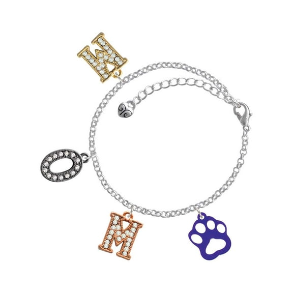 Delight Jewelry Acrylic Small Paw Purple Multi-Colored Crystal Mom Charm Bracelet
