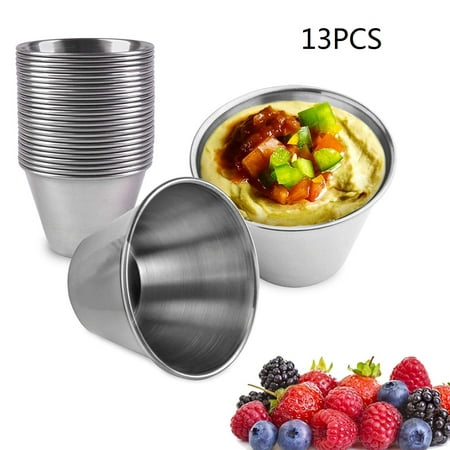 

DEELLEEO 13 Pcs Stainless Steel Sauce Cups Stackable Metal Portion Individual Condiment Containers Kitchen for Dipping Sauces Safe Reusable