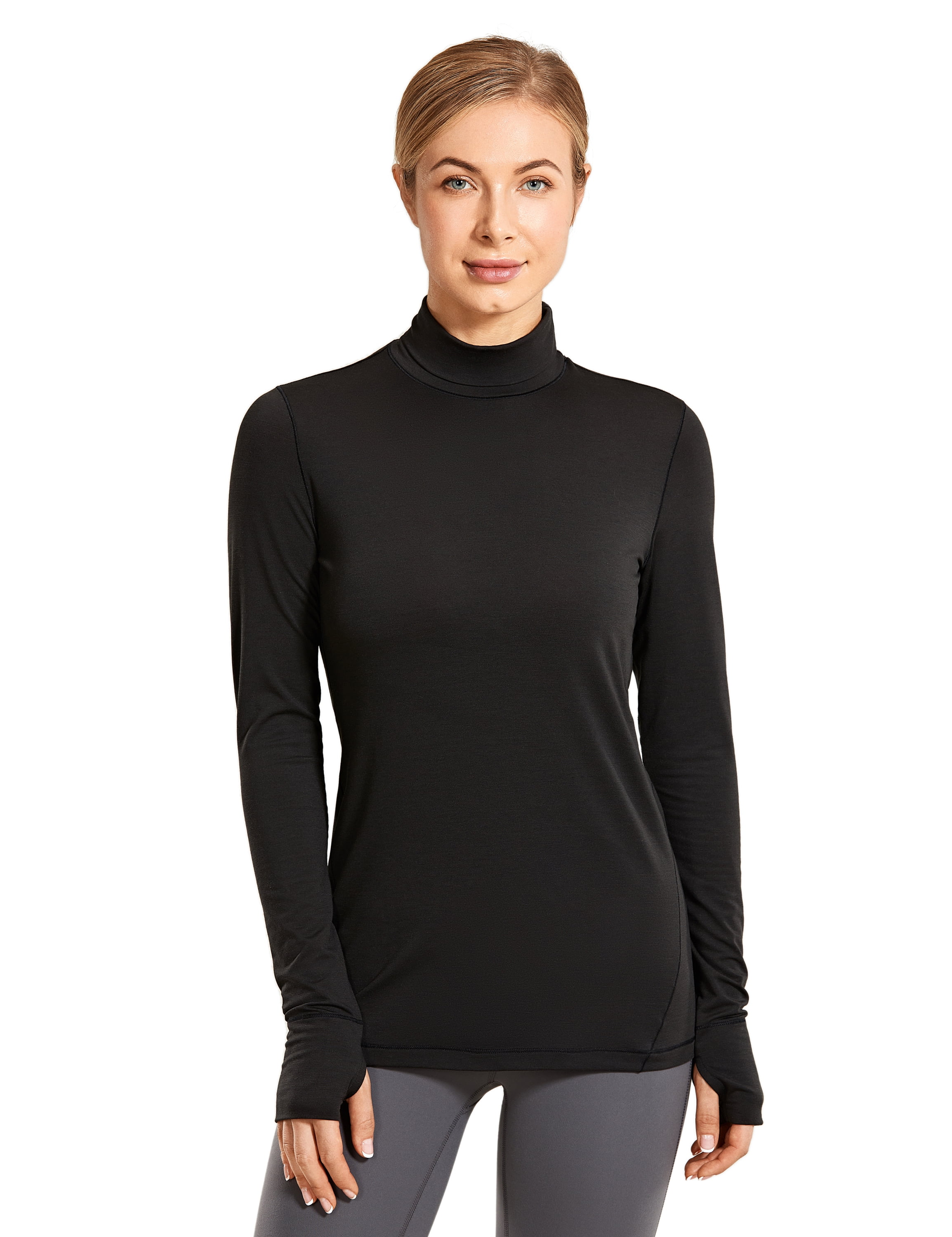 CRZ YOGA Women's Lightweight Long Sleeve Shirts Mock Turtleneck Pullover Lounge Workout Layer Tops with Thumbholes 