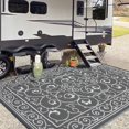 thumbnail image 2 of TacleeKii Outdoor Patio Rug 9' x 12' Reversible Camping Mat, Stain-Resistant Plastic Straw Rug, for Porch, Deck, Balcony, Beach, Garden, Gray, 2 of 7