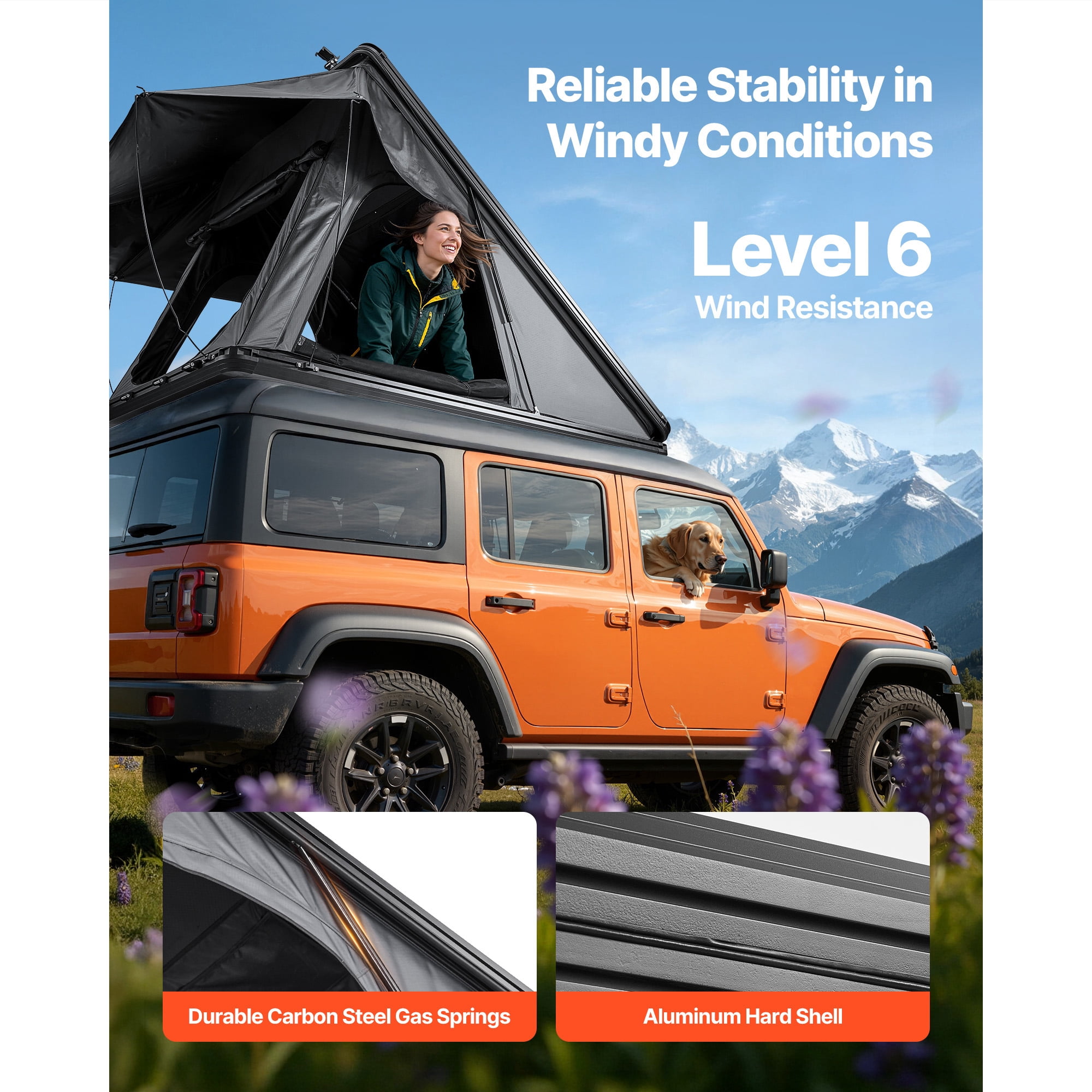 KFFKFF Hard Shell Rooftop Tent for 2-3 People, Aluminum Roof Tent with LED Lighting & Comfortable Mattress, Weather-Resistant Camping Tent for SUVs, Jeeps, and Trucks