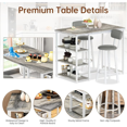 thumbnail image 4 of Stmoze Bar Table Set for 2, 3-Tier Storage Bar Height Kitchen Table and Chairs Set, Counter Height Dining Table Set with 2 Leather Bar Stools, 3 Pieces Pub Table Set for Small Space, Gray, 4 of 7