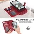 thumbnail image 4 of Decase for Google Pixel 7 Pro 6.7" Case, Multi-Function Zipper Leather Magnetic Pocket Wallet Case with Card Slot Holder, Detachable Flip Protective Cover with Crossbody Shoulder Strap, Red, 4 of 8