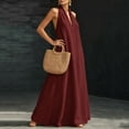 thumbnail image 5 of ClodeEU Women's Halter Neck V Neck Sleeveless Maxi Dress, Formal Evening Sundress Wine,Women's Plus S, 5 of 8
