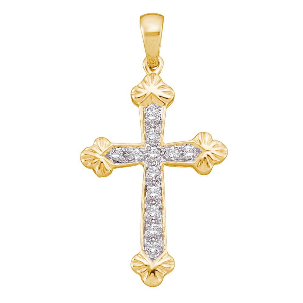 GnD - 10kt Yellow Gold Womens Round Diamond Cross Religious Pendant 1/6