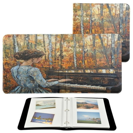 WOBOGO The Lass Plays The Piano Photo Albums 20 Pages Large Capacity DIY Self-adhesive Page PU Leather Cover for Family Wedding Anniversary Baby Vacation Photos 24×11.8in
