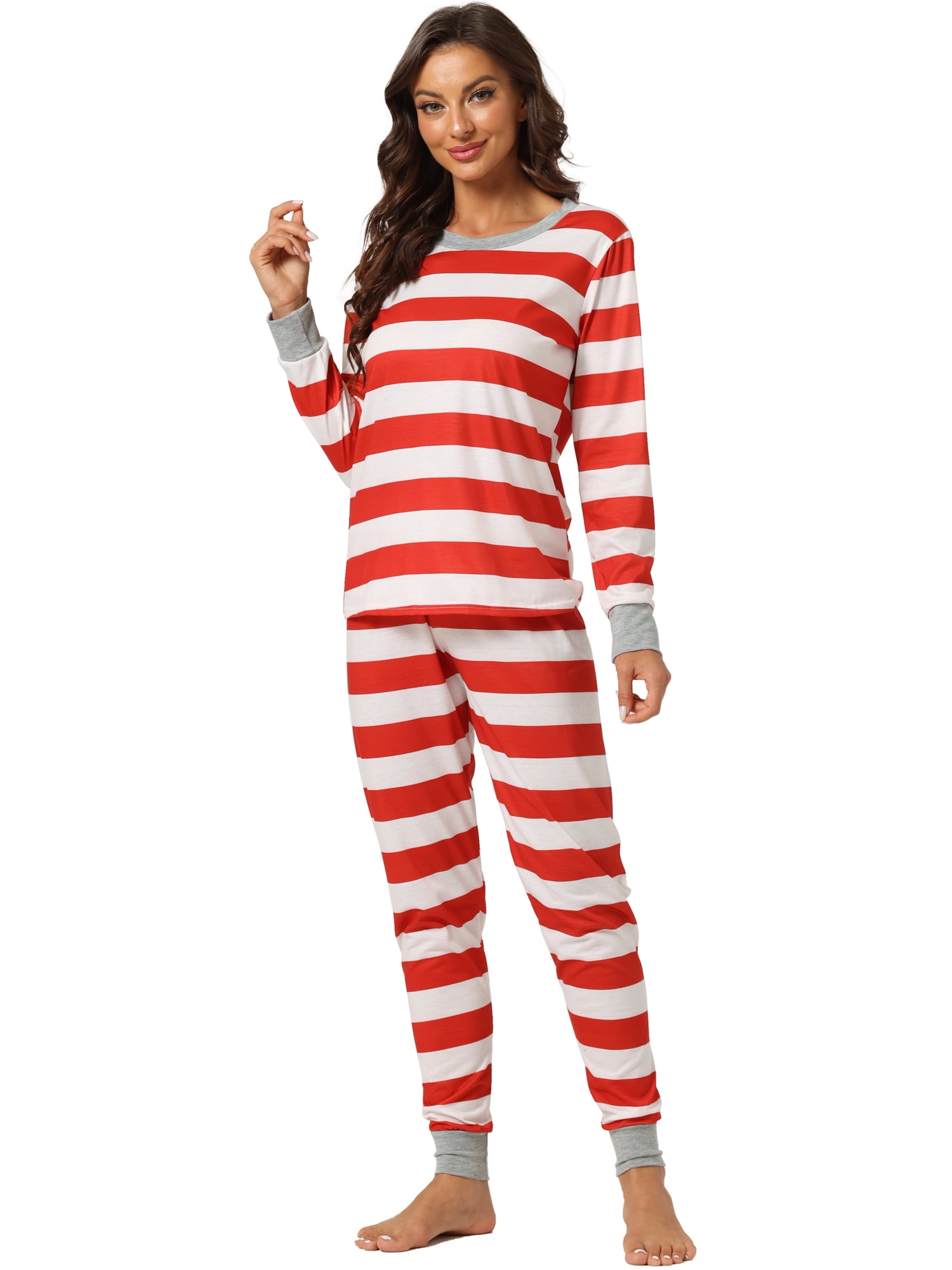 Unique Bargains Women's Family Pajama Striped Xmas Christmas Matching Sleepwear Set XL Red Women's