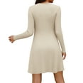 thumbnail image 3 of SYMOID Womens Beige Fall Winter Long Sleeve Knit Dress - A-line Knee-Length, Waist-Defining with Pockets, 100% Polyester, S-XXL,Size M, 3 of 8