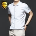 thumbnail image 3 of Camisa blanca de manga corta para hombre, de verano, de seda helada, con sensación de frío, sin planchado, de alta calidad, para negocios, antiarrugas, 3 of 5