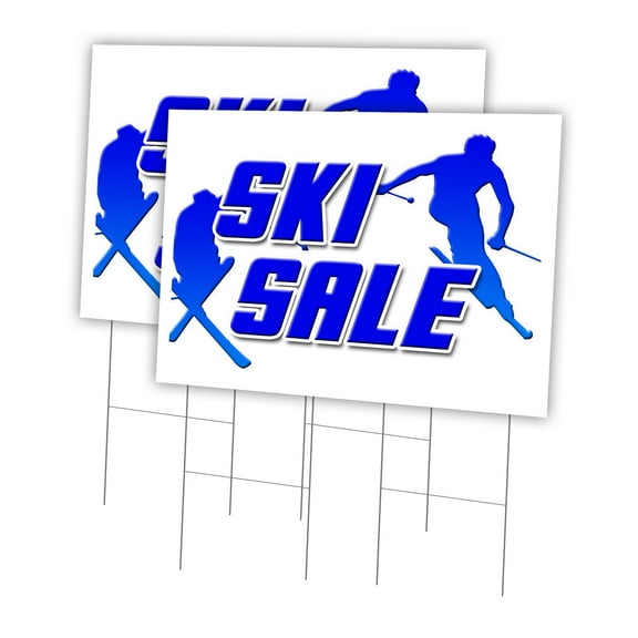Ski Sale 2 Pack Of 24" x 36" Yard Sign & Stake | Advertise Your Business | Stake Included Image On Front Only | Made in The USA