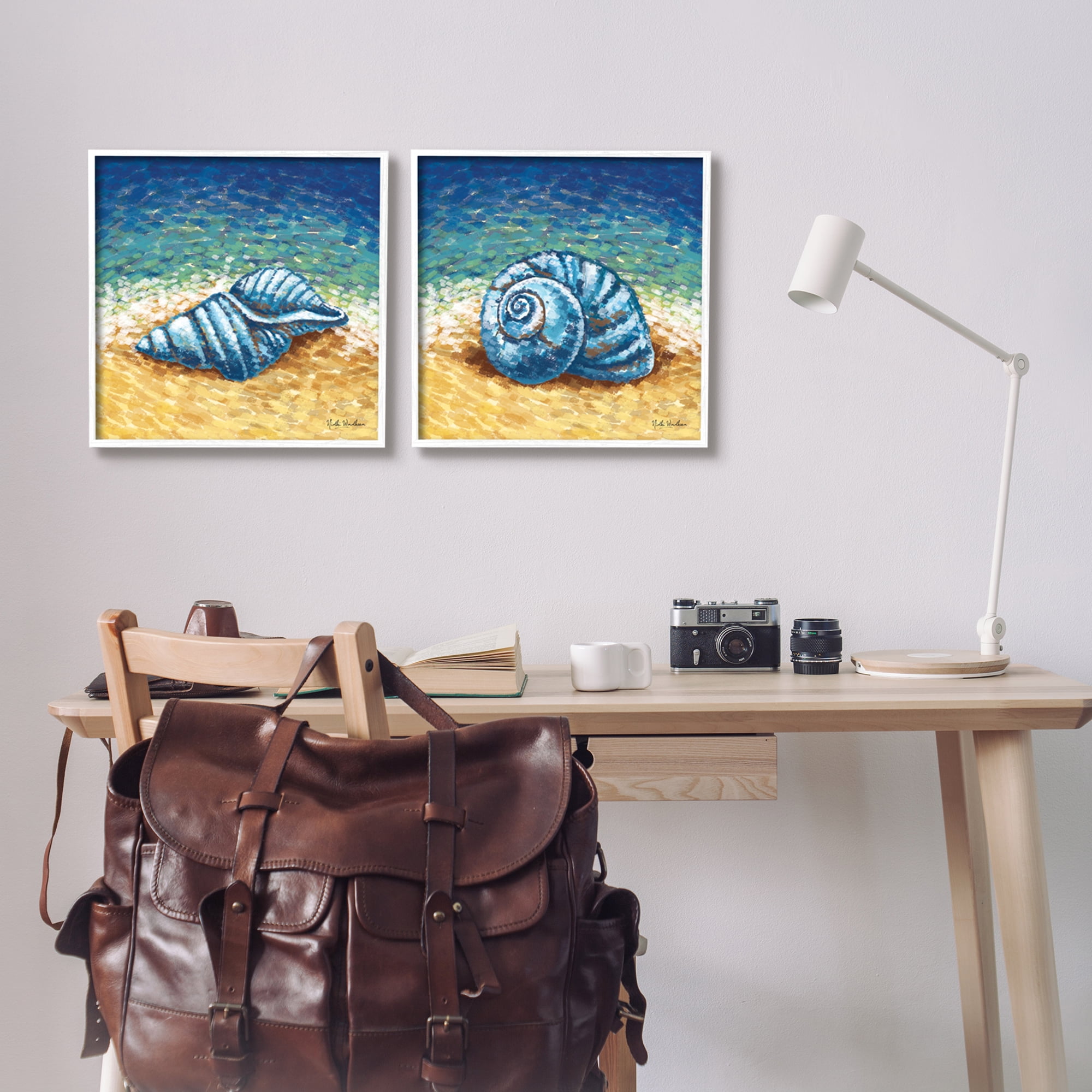 Stupell Industries Conch Shells on Shore Animals & Insects Painting White Framed Art Print Wall Art, 17 x 17, Set of 2