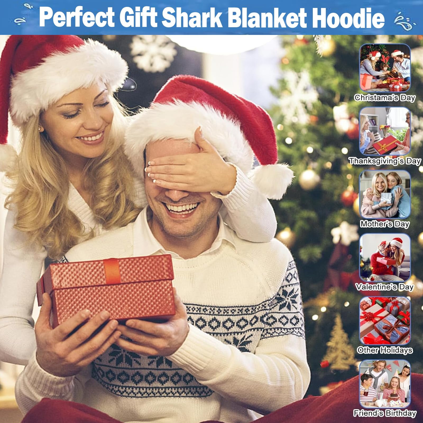 Shark Blanket Hoodie Onesie, Blue Wearable Sleeping Bag for Adults, Soft Cozy Costume, L