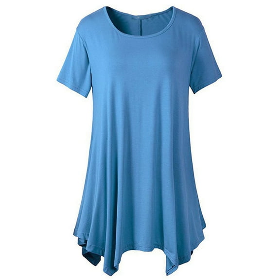 Zpanxa Womens Tunic Tops Casual Summer Solid Round Neck Short Sleeve Tops Blouse Loose Comfy Tee Shirts Light Blue S