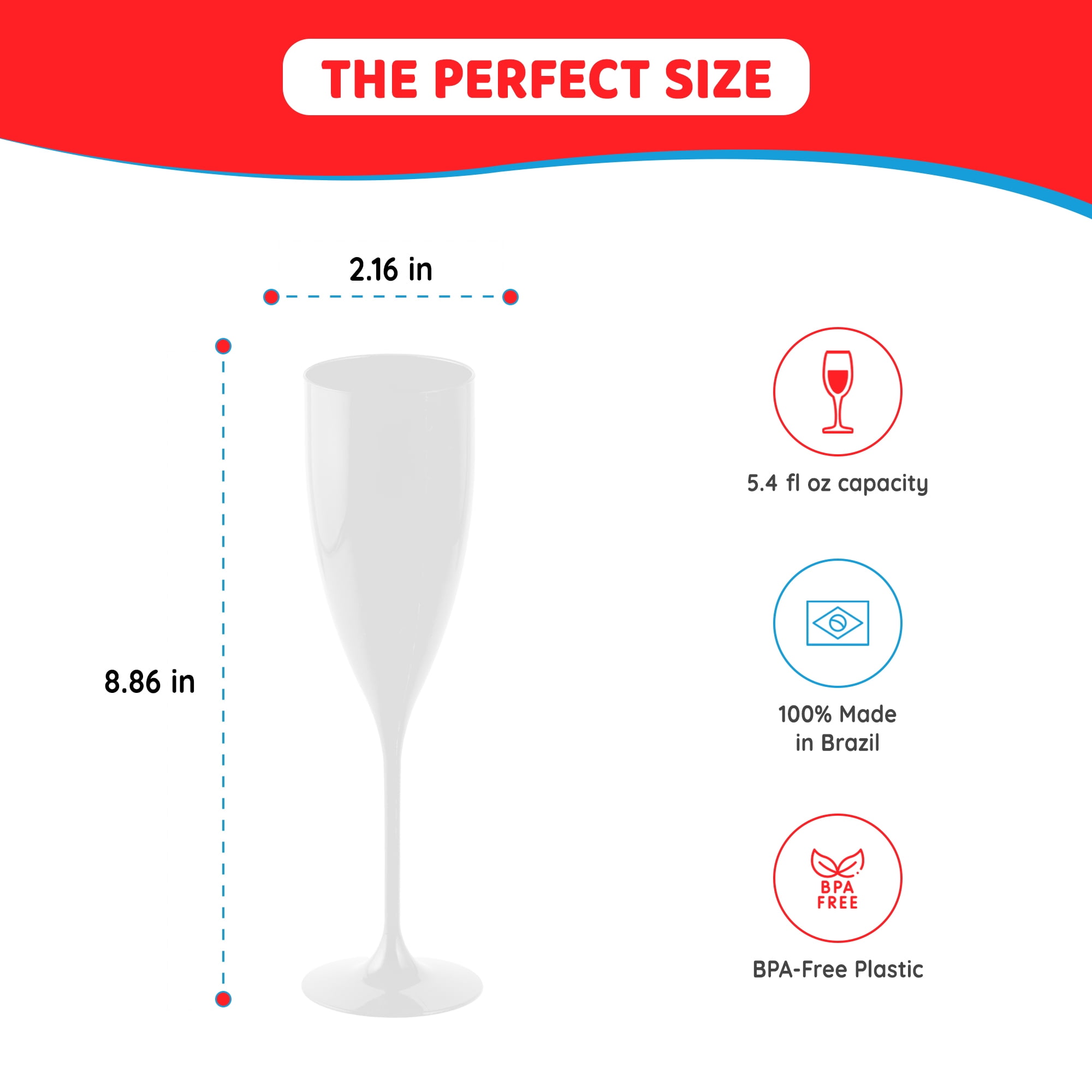 Grupo Mirandinha - 30 White Acrylic Champagne Flutes, 5.4 fl oz, BPA-Free, Shatterproof & Elegant