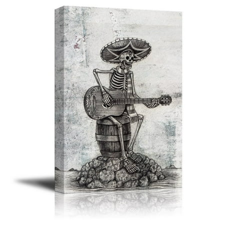 Dead Canvas (wall26 Canvas Print Wall Art - Day of the Dead (Dia De Los Muertos) Themed Art Skull Playing Guitar - Gallery Wrap Modern Home Decor | Ready to Hang -)