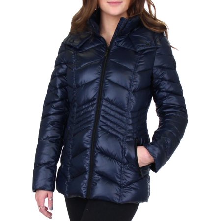 French Connection Women's Quilted Chevron Packable Puffer Jacket Navy Size S