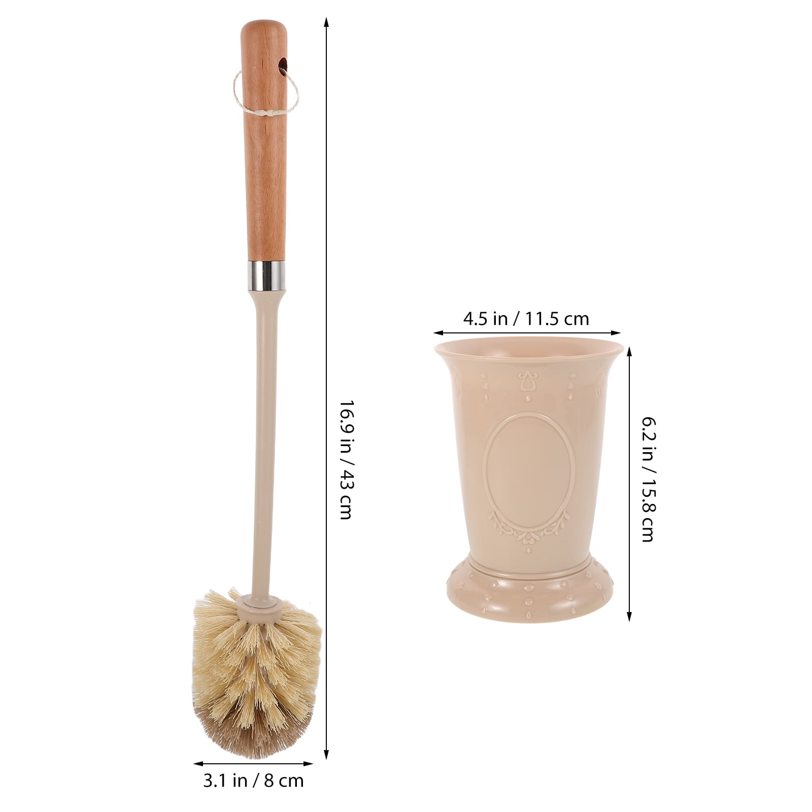 SKISUNO Sanitary Toilet Brush Set Khaki Wooden Handle Soft Bristles Home Bathroom