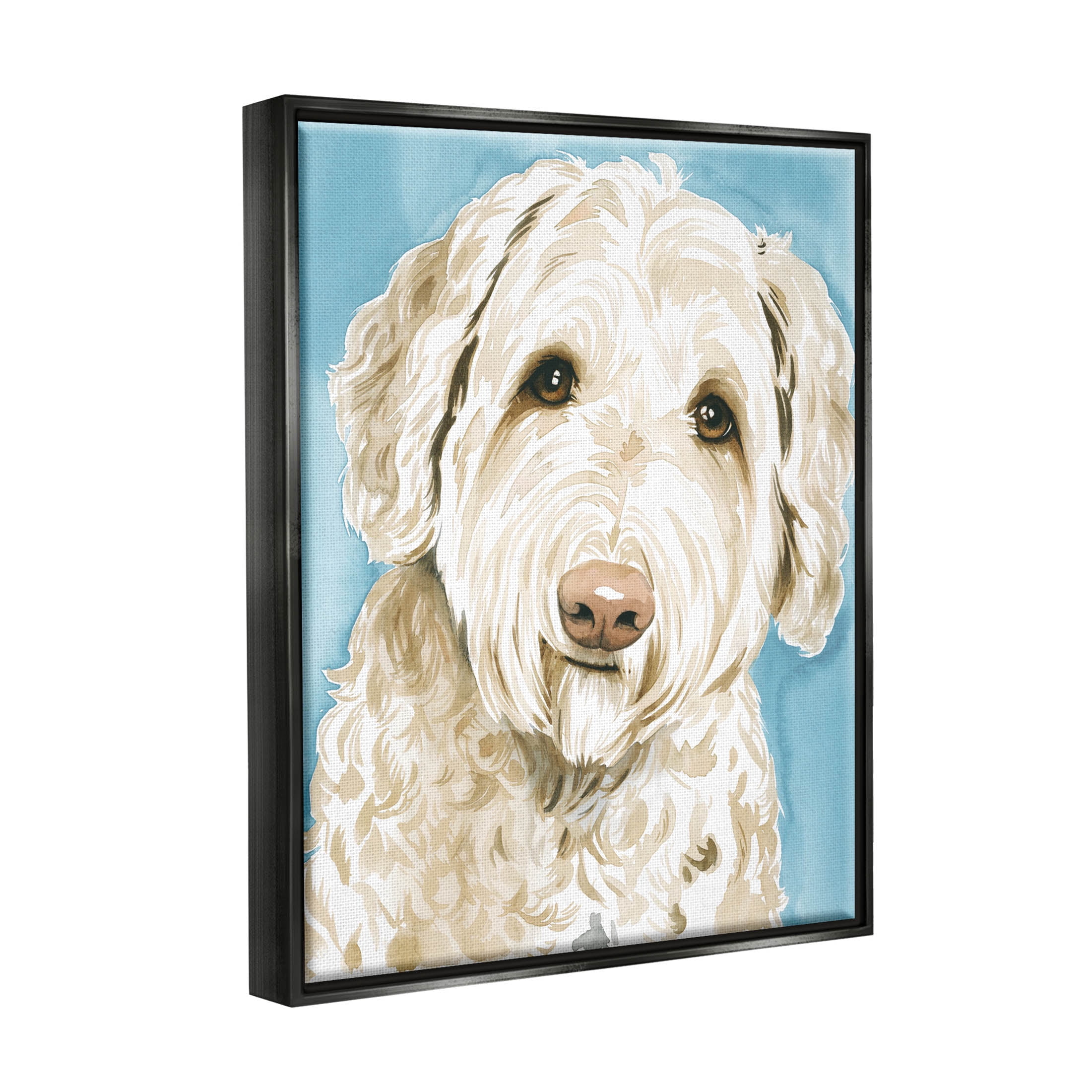 Stupell Industries Smiling White Terrier Dog Portrait Painting Jet Black Floating Framed Canvas Print Wall Art, Design by Grace Popp