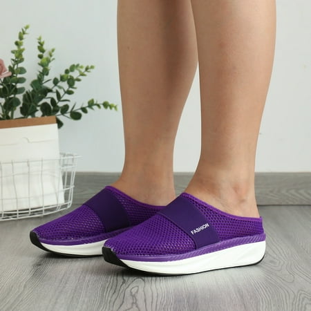 

Ykohkofe Fashion Summer Women Casual Shoes Mesh Surface Breathable Lightweight Wedge Heel Thick Sole